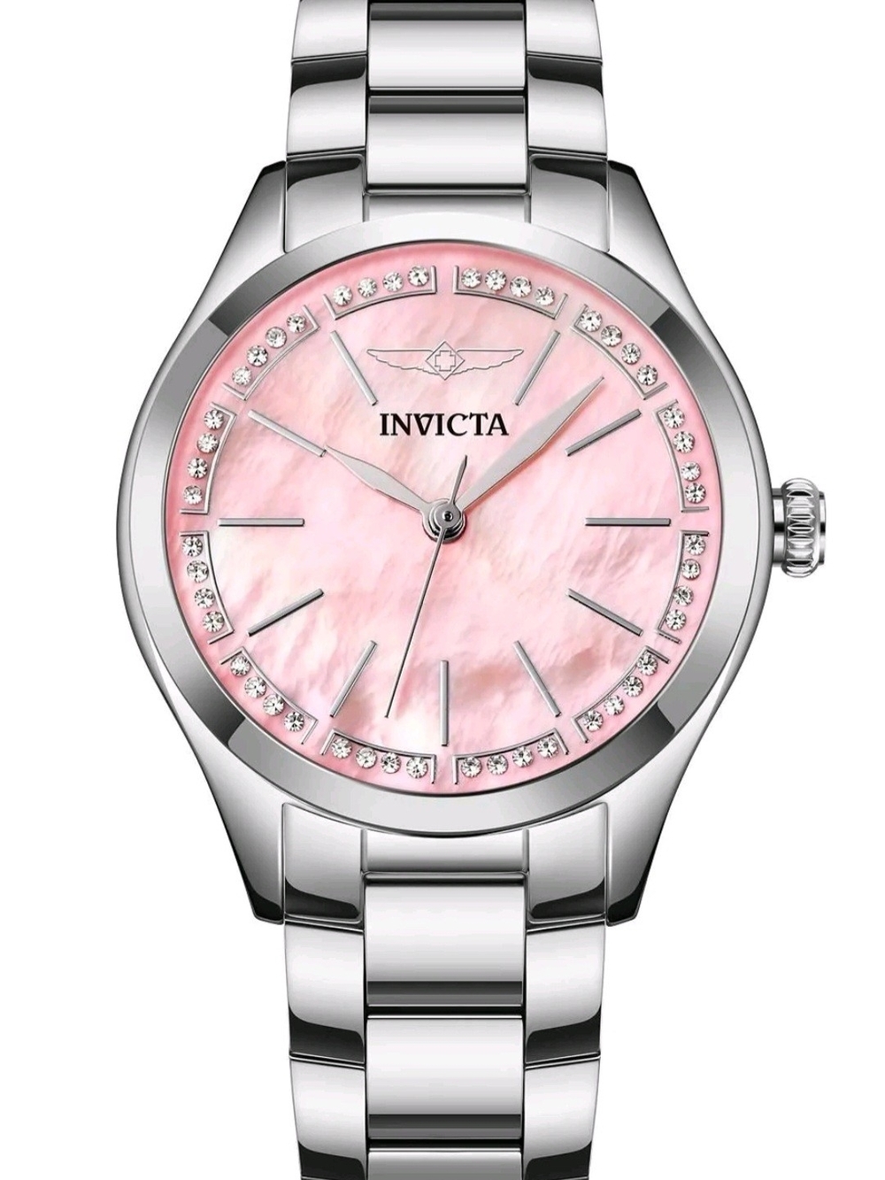 Invicta Silver-Tone Bracelet Watch with Pink Mother-of-Pearl Dial